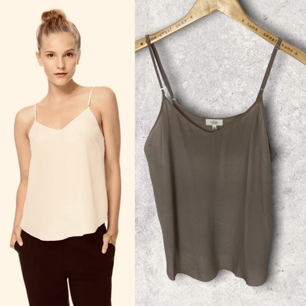 Aritzia Wilfred 100% Silk Camisole Tank Top Minou Tan Beige Size Large Basic - Picture 1 of 11